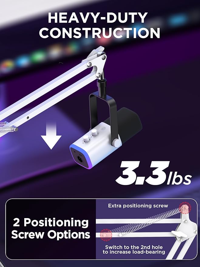 InnoGear Boom Arm Microphone Mic Stand for Blue Yeti Fifine HyperX, White | Desk Mount, Desktop Stands, Adjustable Reach, Rotate Fully, Folds Away Compactly, for Gaming, Streaming or Recording - Image 3