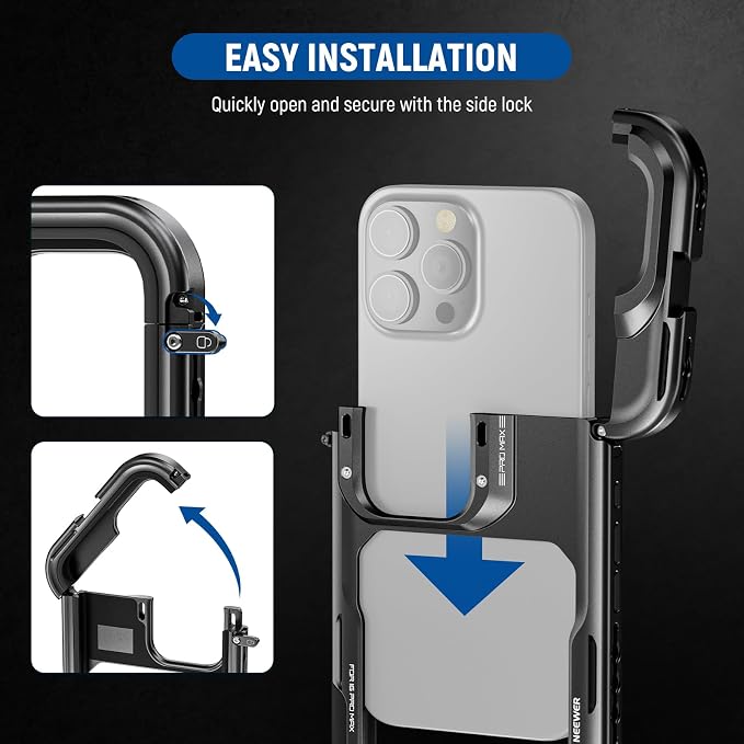 NEEWER 16 Pro Max Cage, Quick Release Video Rig Phone Stabilizer Compatible with iPhone 16 Pro Max with Adapters of 67mm Filter, 17mm Lens & T Mount Lens, Full Camera Control Access, PA074 - Image 2