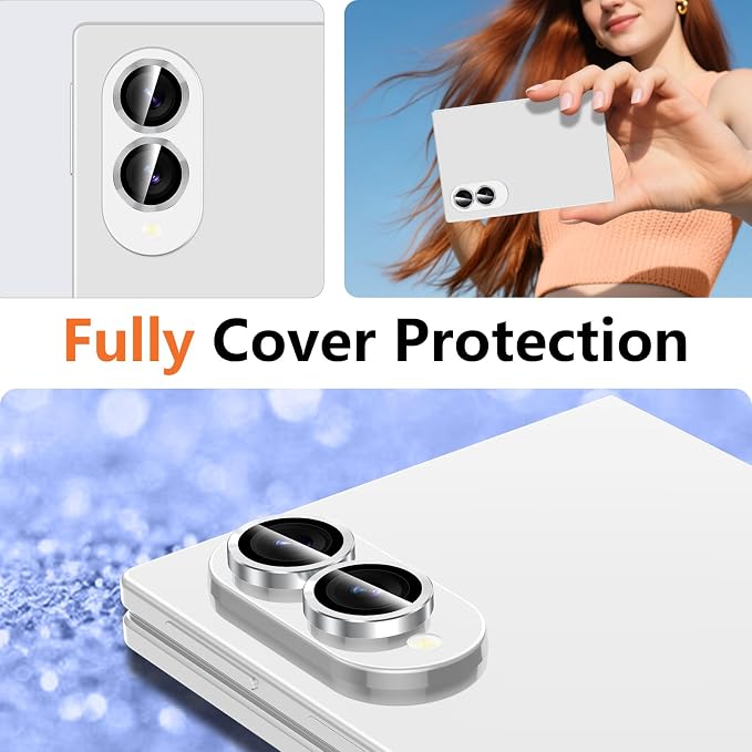 for Samsung Galaxy Z Fold 8 Camera Lens Protector, Individual Metal Ring Tempered Glass Lens Cover, [Strong Adsorption] Scratch Resistant Ultra-Thin HD Clear Lens Cover, 1 Set-Silvery - Image 8