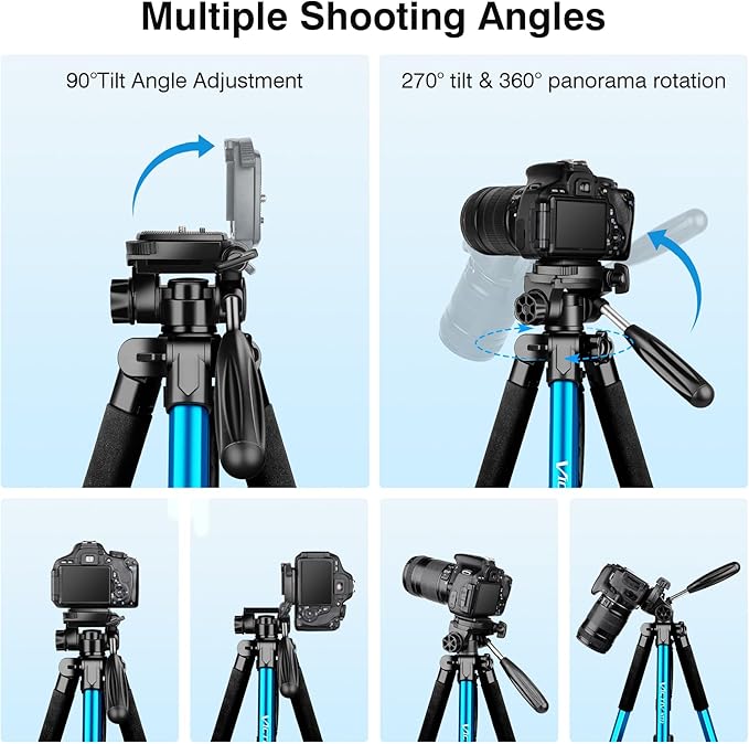 Victiv 72 inch Camera Tripod, Tall Tripod for Camera Cell Phone, Heavy Duty Camera Tripod Stand, Professional Aluminum Monopod, Compatible with Canon Nikon Sony DSLR Cameras - Blue - Image 6