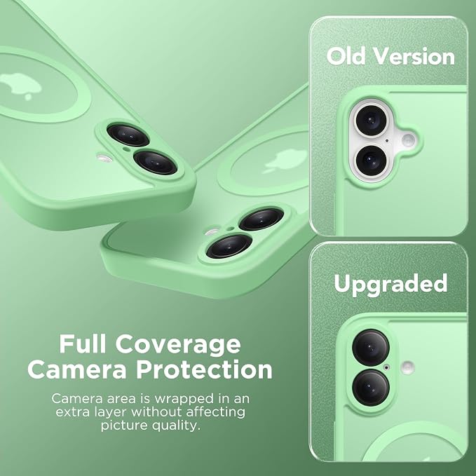 CAPRARO for iPhone 16 Case, Compatible with MagSafe | Upgraded [Full Camera Protection] Protective Translucent Matte Women Girl Magnetic Phone Case Cover, Bamboo Green - Image 6