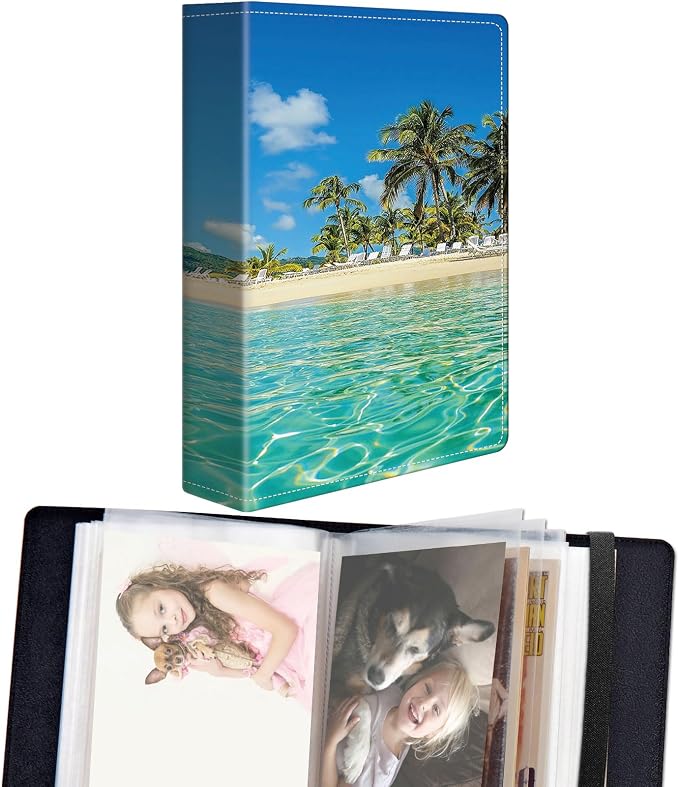 DEGDFSGR Small Photo Album 4x6 60 Pockets 120 Photos - Adventure Book Baby Photo Albums Photo Books for 4X6 Pictures Memory Book with Black Elastic Band for Photo Storage, Palm Tree Beach by Unknown