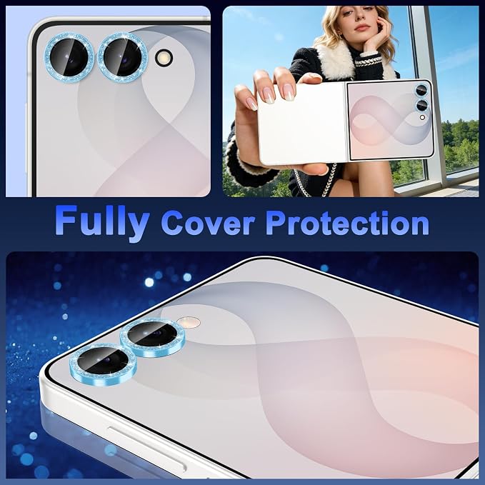 Meshine for Samsung Galaxy Z Flip 8 Camera Lens Protector,Scratch Proof,Strong Adsorption,9H Hardness with Metal Ring Camera Cover,Ultra Thin Case Friendly,Accessories Lens Protector,Glitter Blue - Image 7