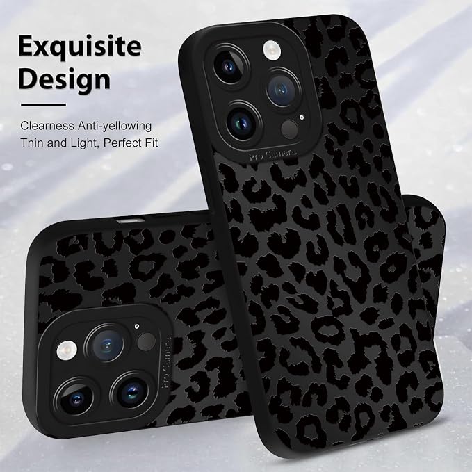Cute Black Cheetah Print Phone Case for iPhone 14 Pro 6.1" | Aesthetic Leopard Pattern Design Cover Full Camera Lens Protective Shockproof Soft Slim TPU Funda for Men Women Girls - Image 4