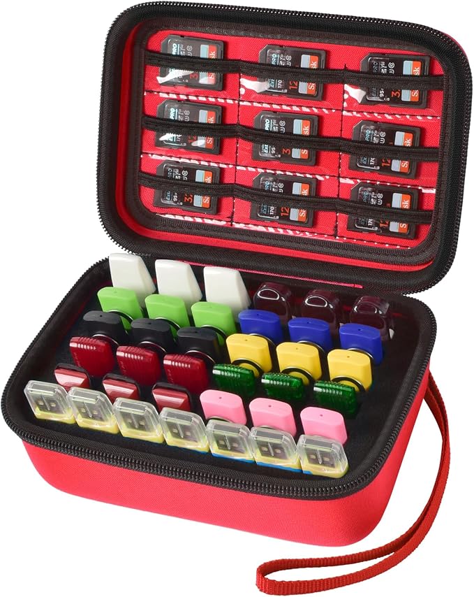 ALKOO USB Flash Drive Case with SD Card/Memory Stick/Thumb Drives Storage | for SanDisk/for Samsung, Removable Foam, 9 Card Pockets, for IT Admins, Photographers, Film Crews, Studios, Travel, Red by ALKOO