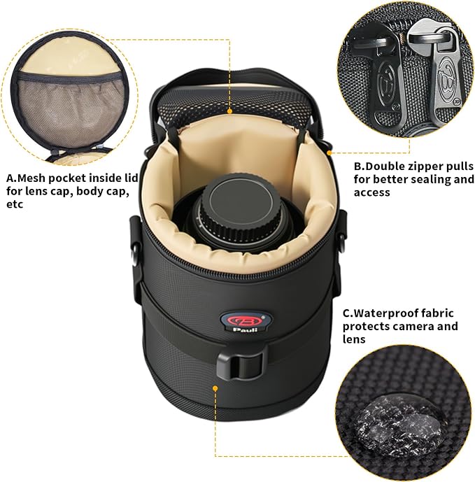 Camera Lens Case,Fits 6.50" x 9.06" DSLR Lens,Protective Carry Pouch | Soft Padded Lens Bag with Zippered Closure, Dustproof and Water-Resistant, Fits Pentax, Olympus, Panasonic & More - Image 3