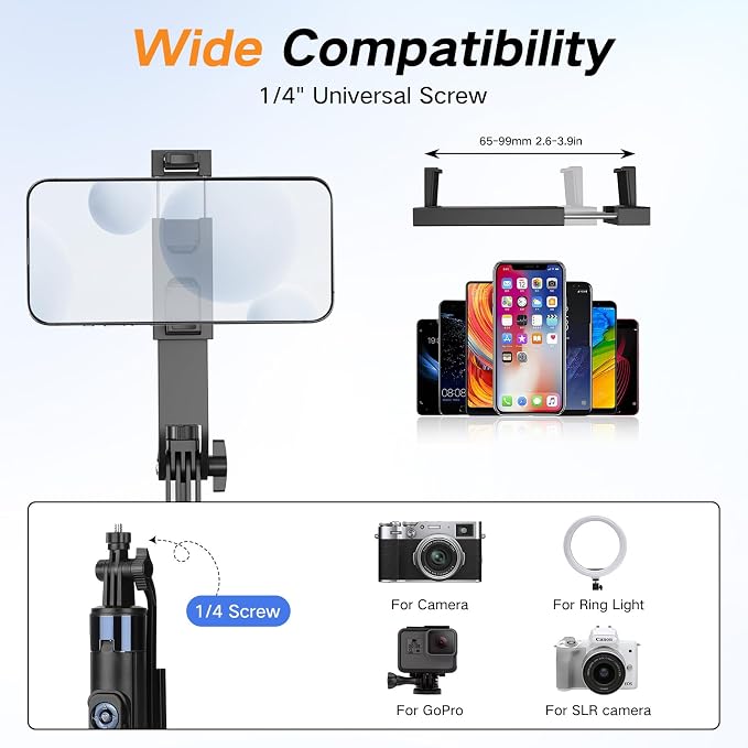 70” Phone Tripod & Selfie Stick with Light, Metal Tripod Holder with Wireless Remote,Portable Travel Selfie Stick Tripod for iPhone/Android and Gopro - Image 7