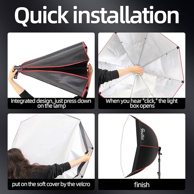 Softbox Lighting Kit,37" Octangle Softbox Photography Lighting Kit with 110W 2700-6500K 11000Lux Dimmable LED Prismatic Lamp and Remote Control,Photo Studio Soft Box Lights for Video Recording - Image 4