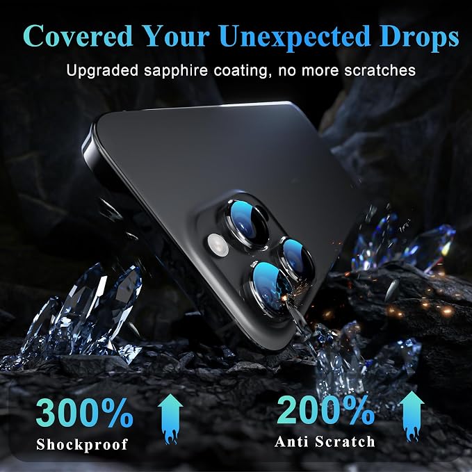 YWXTW Camera Lens Protector for iPhone 16 Pro/iPhone 16 Pro Max, [1 Step Installation Tray] Tempered Glass Screen Protector Metal Individual Camera Cover Accessories Case Friendly (Clear) - Image 3