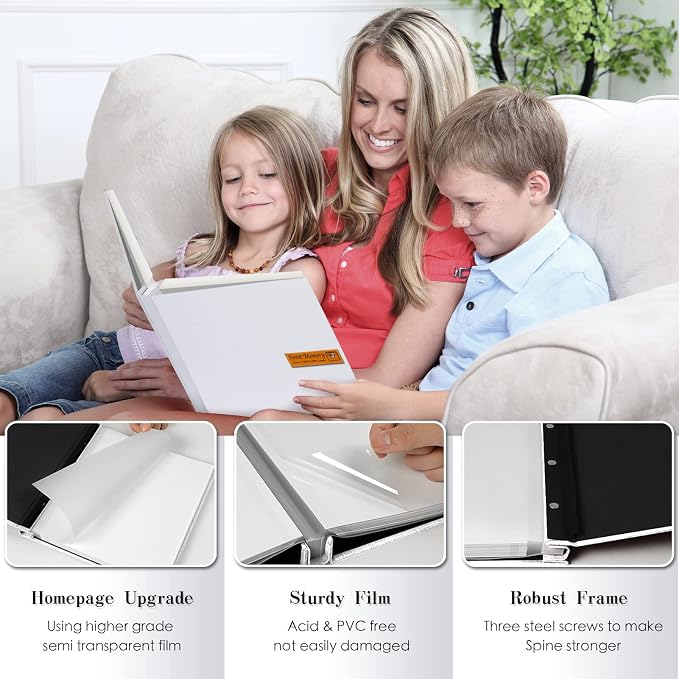 Spbapr Large Photo Album Self Adhesive Magnetic Scrapbook,DIY Scrapbook Album for 4x6 5x7 8x10 Picture,40 Pages Linen Cover Memory Book for Wedding Family Baby Pets, with Metallic Pen and Scraping - Image 3