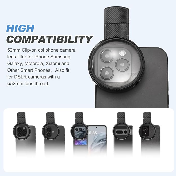 PATIKIL 52mm Phone Camera Lens, Clip-On 10x Macro Filter Circular Polarizing Lens for Most Smart Phones and DSLR Cameras, Black - Image 4