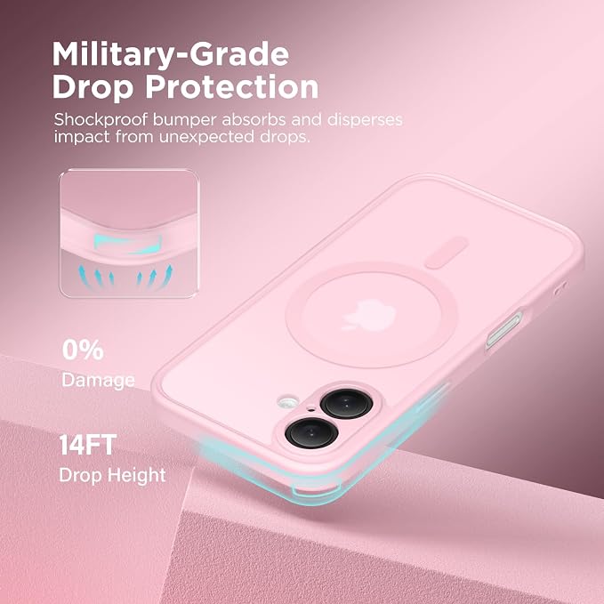 CAPRARO for iPhone 16 Case, Compatible with MagSafe | Upgraded [Full Camera Protection] Protective Translucent Matte Women Girl Magnetic Phone Case Cover, Pastel Pink - Image 5