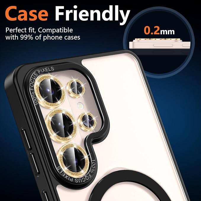 for Samsung Galaxy S26 Ultra Camera Lens Protector, Individual Metal Ring Tempered Glass Lens Cover, [Strong Adsorption] Scratch Resistant Ultra-Thin HD Clear Lens Cover, 1 Set-Gold Sparkly - Image 6