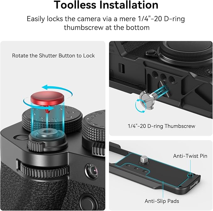 SMALLRIG Handgrip L-Shape Grip for FUJIFILM X-T5 with Shutter Button, Black | Built-in Quick Release Plate for Arca, 1/4"-20 holes, ergonomic silicone grip - Image 3