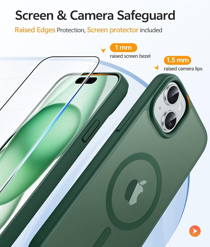 FNTCASE for iPhone 15/14/13 Case, Fit for Magsafe, Glass Screen Protector | Translucent Matte, Magnetic Phone Cases, 14FT Military Grade Drop Protection, Slim Shockproof Protective Cover, Green - Image 5