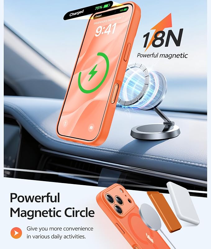 FNTCASE for iPhone 17 Pro Case, Fit for Magsafe, Screen Protector, Orange | Full Camera Protection, Translucent Matte, 14FT Military Grade Drop Proof, Shockproof Protective Phone Cover - Image 3