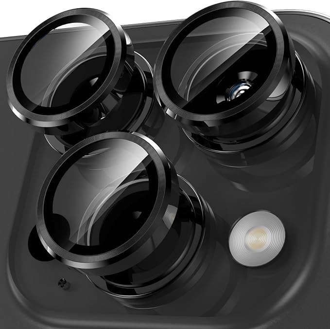 YWXTW Camera Lens Protector for iPhone 15 Pro/iPhone 15 Pro Max, [1 Step Installation Tray] Tempered Glass Screen Protector Metal Individual Camera Cover Accessories Case Friendly (Black Titanium) by YWXTW
