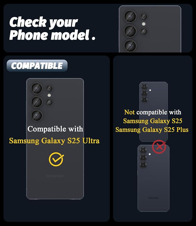 Orzero (2 Sets Camera Lens Protector for Samsung Galaxy S25 Ultra, [EZ Install] [Case-Friendly] 9H Tempered Glass CD Pattern Lens Cover, Military-Grade Shockproof, HD Clarity Anti-Glare - Black - Image 2