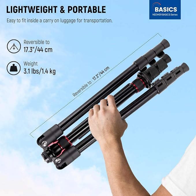 NEEWER Basics TP15 Camera Tripod Monopod, 68" Metal Heavy Duty Portable Travel DSLR Cell Phone Stand with Cellphone Holder Mount Compatible with iPhone Filming Video Recording, Ball Head Not Included - Image 2