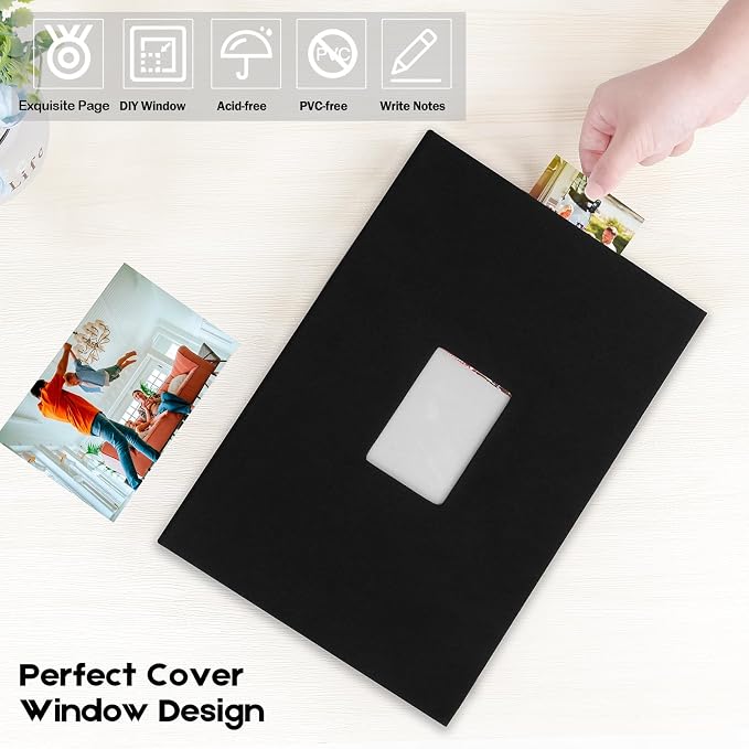 4x6 Photo Album Holds 360 Photos Writing Space, PU Leather, Black | Clear Acid-Free Sleeves, Memo Writing Areas, Front Display Window, Baby, Wedding, Travel & Family Picture Keepsakes - Image 6