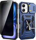 VEGO for iPhone 16 Case with Stand and Slide Camera Cover Blue | Privacy Tempered Glass Screen Protector & Ring Kickstand Military Grade Heavy Duty Protection Cover for iPhone 16 - Blue by VEGO