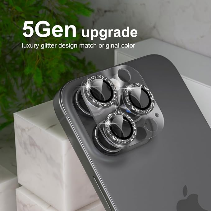 Choiche for iPhone 16 Pro/iPhone 16 Pro Max Camera Lens Protector | Bling Camera Cover with 9H Tempered Glass Lens Screen Protector Metal Ring Decoration Accessories (Clear-Black) - Image 7