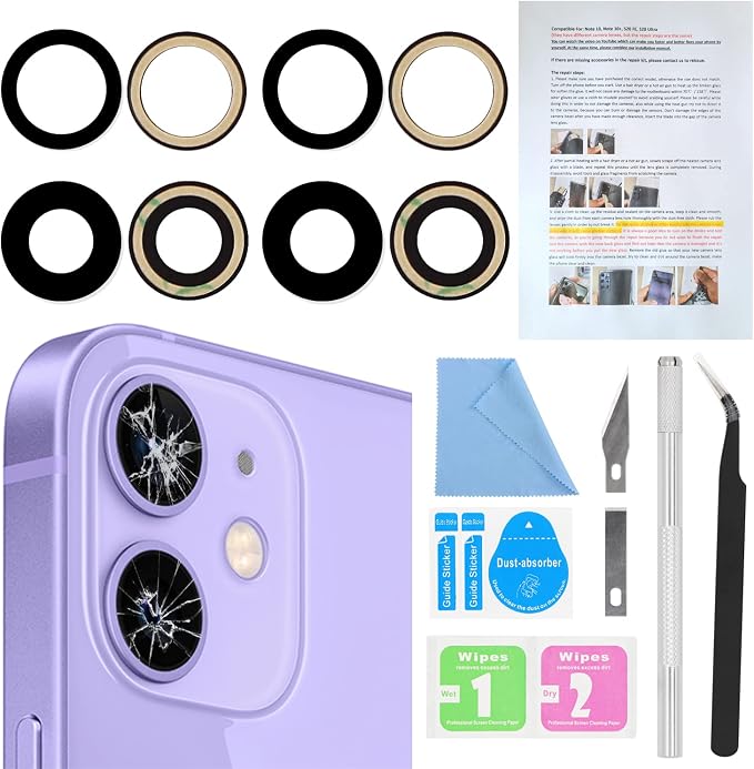 ASDAWN 2PCS Back Camera Lens Glass Replacement for iPhone 12 & 12 Mini, Standard Prime Lens with Nano Coating, Glass Construction, Lightning Mount by ASDAWN