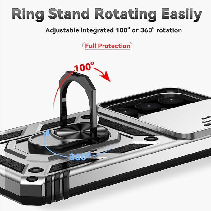 for Samsung Galaxy S24 Plus Case with Camera Lens Cover HD Screen Protector, Military-Grade Drop Tested Magnetic Ring Holder Kickstand Protective Phone Case for Samsung Galaxy S24 Plus 2024 (Silver) - Image 6