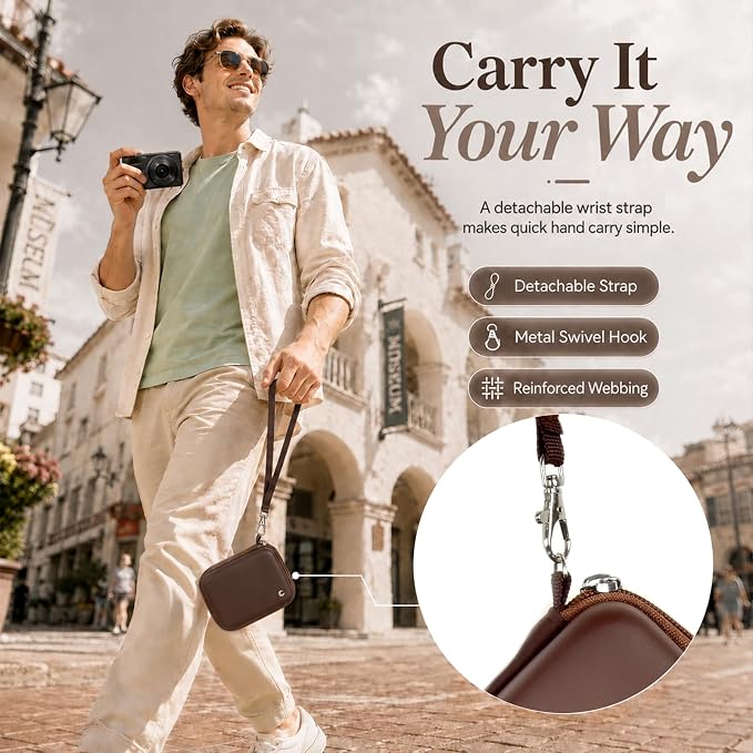 Comecase Camera Case for Kodak PIXPRO FZ55/FZ45, Coffee Brown | Hard EVA Shell, Padded Divider and 2 SD Card Slots Organize a Compact Camera, Charger and Cable for Travel, Case Only - Image 8