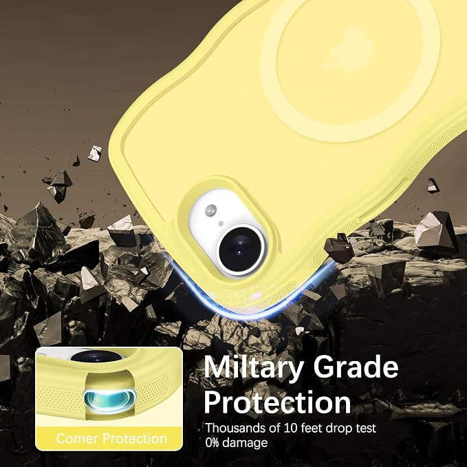 BENTOBEN Magnetic for iPhone 17e Case,Cute Wavy Frame [Compatible with MagSafe] Translucent Matte Anti-Slip Bumper Women Girls Boys Men Shockproof Drop Protective Phone Cover for iPhone 17e,Yellow - Image 3
