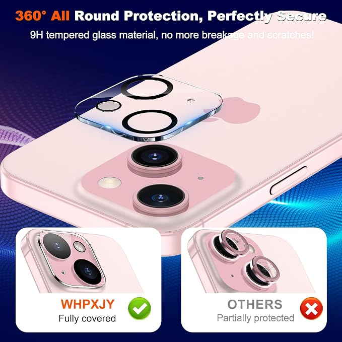 WHPXJY for [3 Pack] Camera Lens Protector for iPhone 15/15 Plus Ultra HD Tempered Glass Camera Protector, Anti Scratch, Strong Adhesion, Easy to Install, Case Friendly Back Camera Screen Cover - Image 2