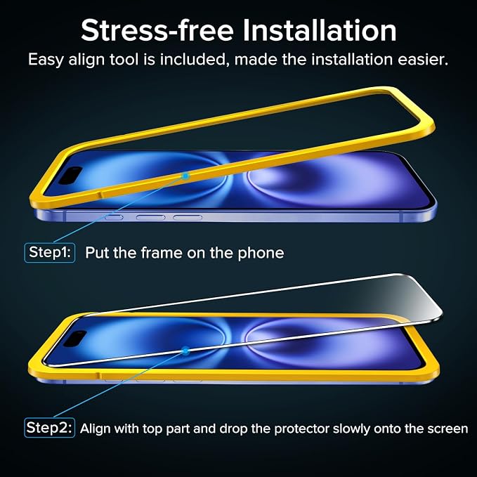 ivoler Screen Protector for iPhone 16/15 6.1" Tempered Glass 2-Pack | with [Easy Installation Frame], Anti-Scratch Case Friendly Clear HD Film for iPhone 16 6.1 inch - Image 3
