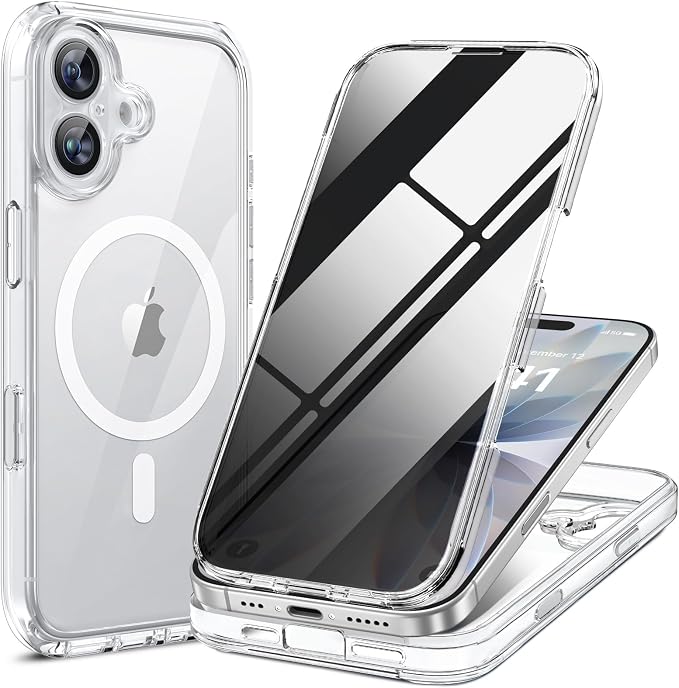 Miracase for iPhone 17 Case with Privacy Screen Protector, Clear | Compatible with MagSafe, 360° Full Body Protection, Full Camera Protection, Military-Grade Shockproof Phone Case 6.3" by Miracase