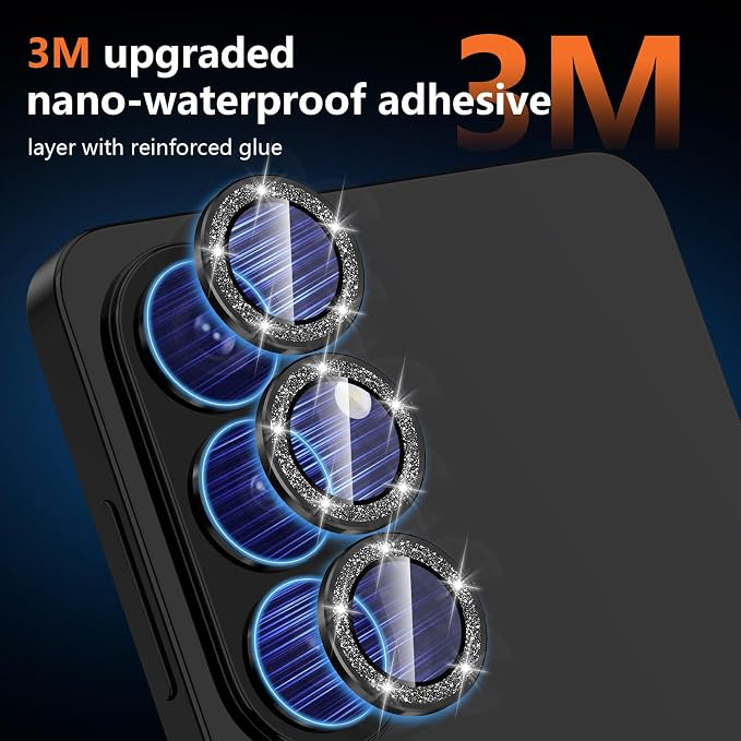 for Samsung Galaxy S26 Plus Camera Lens Protector, Individual Metal Ring Tempered Glass Lens Cover, [Strong Adsorption] Scratch Resistant Ultra-Thin HD Clear Lens Cover, 1 Set-Black Sparkly - Image 4