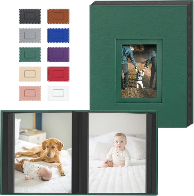 Popotop 4x6 Photo Album Holds 100 Pictures, Vegan Leather Hardcover | 100 Photos Capacity, Acid-Free Clear Slip-In Pockets, Compact Format, Front Photo Window, Gifts for Family Wedding Baby by Popotop