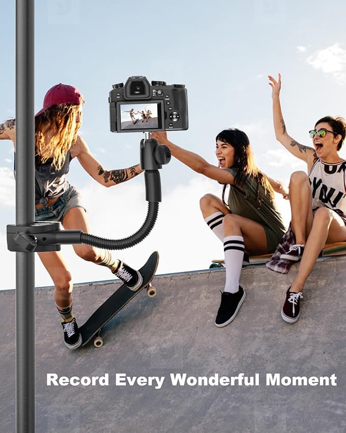 Gooseneck Clamp Camera Mount, Flexible Gopro Clamp Mount Kit | with 1/4“ 3/8" 5/8" Screw, for Handlebar, Desk, Tube, Cross Bar, for GoPro Hero 13, Insta 360, Action Camera, Logitech Webcam - Image 3