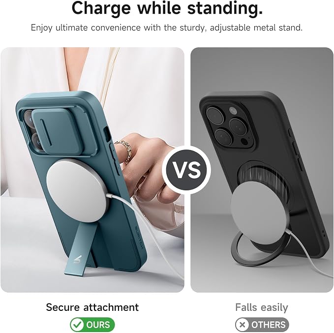 SURITCH for iPhone 14 Pro Case with Magnetic Camera Slide Cover and Adjustable Kickstand, Compatible with MagSafe, Shockproof Bumper Case Slim Protective Cover for iPhone 14 Pro 6.1 Inch, Lake Green - Image 5