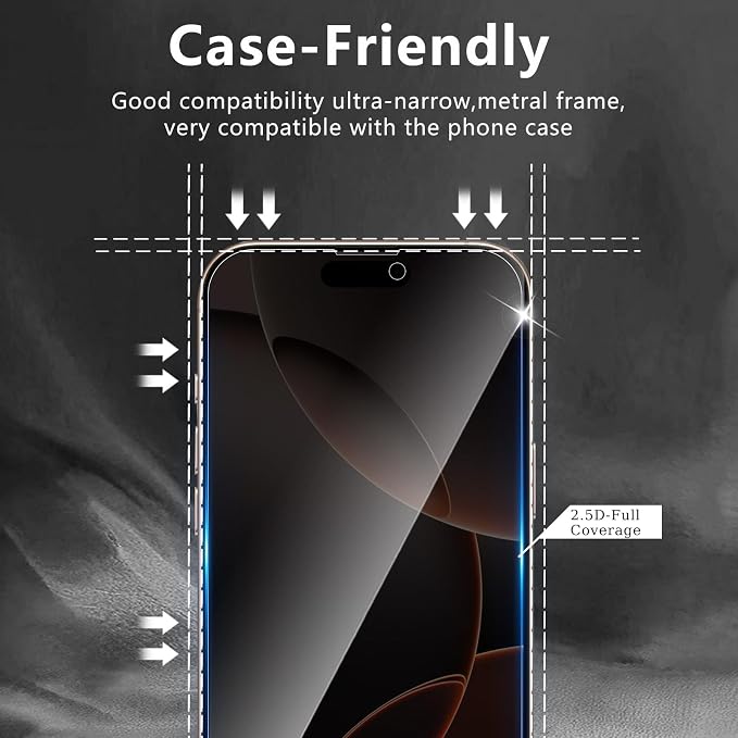 3 Pack Privacy Screen Protector Designed for iPhone 16 Pro Max/17 Pro Max,Full Coverage Anti-Spy Tempered Glass Film,9H Hardness,Anti-Fingerprint,Bubble Free,Easy to Install - Image 6