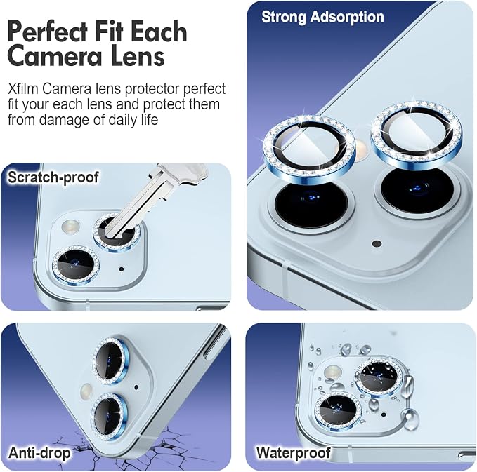 for iPhone 14/14 Plus Camera Lens Protector Bling Diamond, Blue | Individual Metal, 9H Hardness, Scratch Resistant, Shockproof, Drop Protection, Case Friendly, Stylish Accessories - Image 3