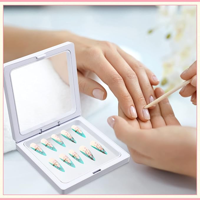 meekoo 30 Pcs Press on Nail Packaging Box with 90 Pcs Adhesive Double Sided Tape Artificial Nail Display Case Storage Container Box Acrylic Packaging Organizer for Art Home Salon(White) - Image 5