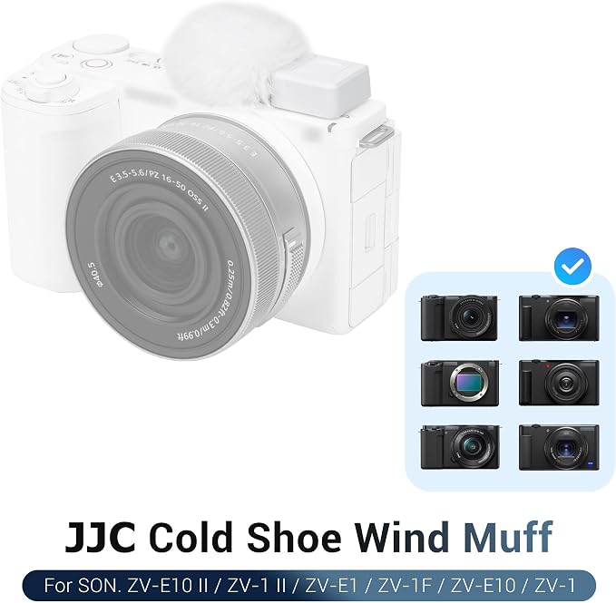 JJC Cold Shoe Wind Muff for Sony ZV-E10 II ZVE10 ZV-1F ZV-1 II ZV-E1, White | Furry Windshield Wind Shield, Microphone Puff, Shoe Adapter Mount Holder for LED Light Mic Attachment, Vlogging Accessories - Image 2