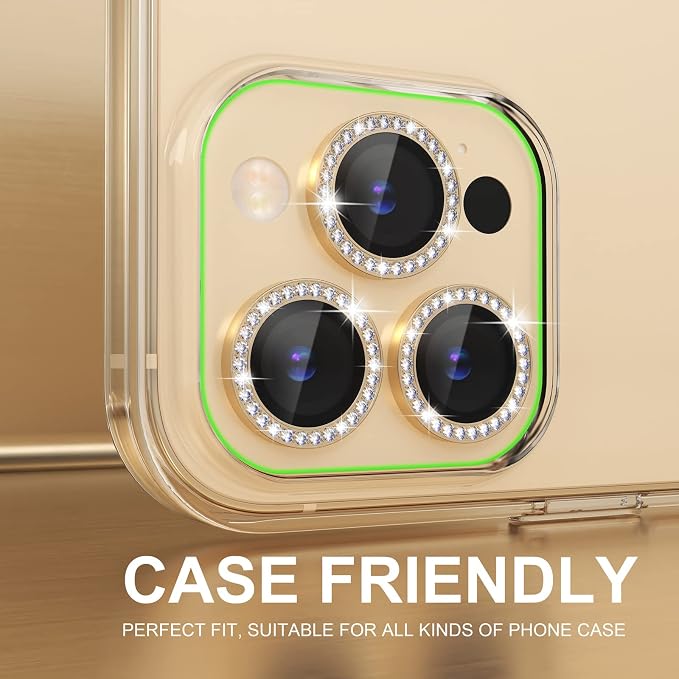 Choiche for iPhone 14 Pro/iPhone 14 Pro Max Camera Lens Protector | Ultra HD, Bling 9H Tempered Glass Camera Cover Screen Protector Metal Ring Decoration Accessories (Diamond-Gold) - Image 4