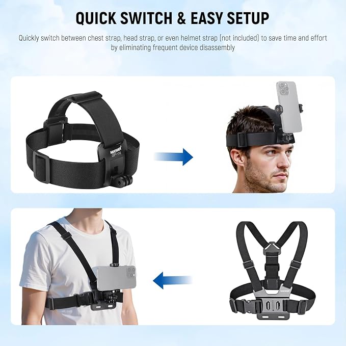 NEEWER Mobile Phone Chest Mount Head Strap Mount, Quick Release POV Vlog Accessory Kit for Video Recording, Compatible with iPhone GoPro Hero Insta360 DJI AKASO Action Camera, GP-74 - Image 5