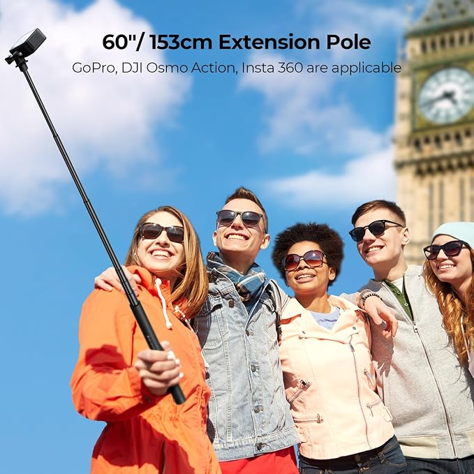 K&F CONCEPT 60 Inch Invisible Selfie Stick | Extension Pole Compatible with Insta360 Sports Camera, GoPro, DJI OSMO Pocket 3, 1/4" Extended Monopod Pole - MS07 - Image 2