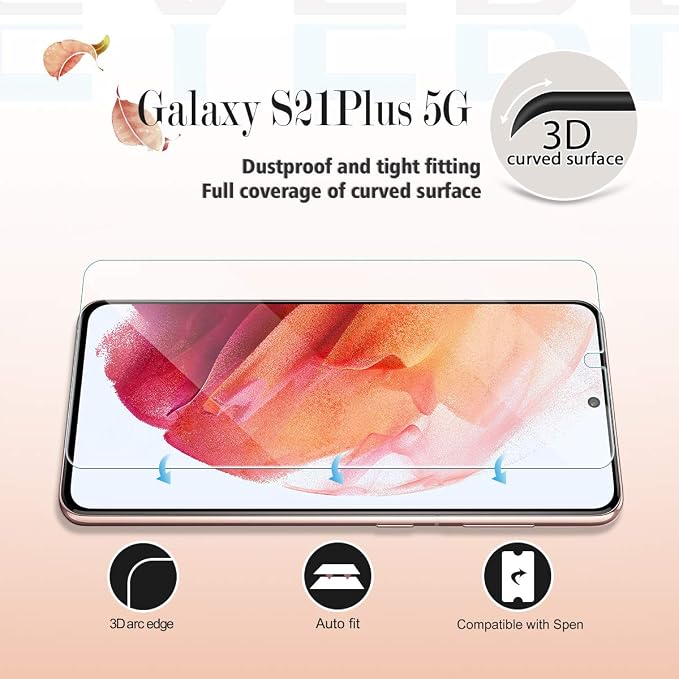 Galaxy S21 Plus HD Clear Tempered Glass Screen Protector + Camera Lens Protectors, [2+2 Pack] [Fingerprint Support] [Bubble-Free] Screen Protector Glass For Samsung Galaxy S21 Plus - Image 3