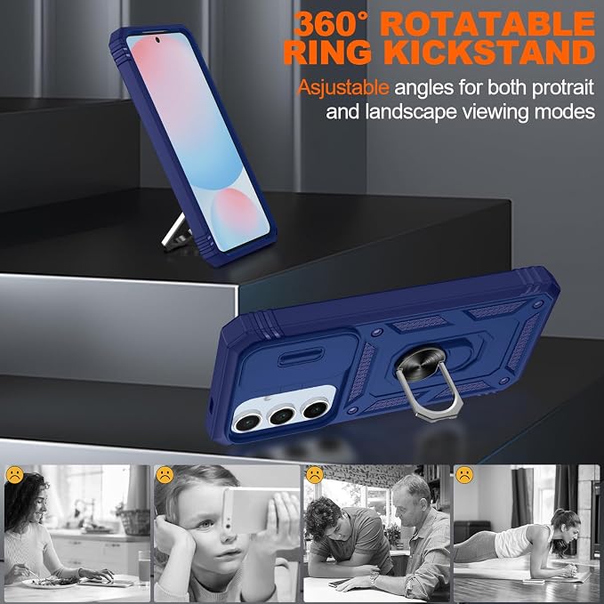 Gritup for Samsung S24 FE Case: Galaxy S24 FE Case with Screen Protector*2 | Magnetic Stand & Slide Camera Cover | Shock Proof Military-Grade para S 24 FE Cover -Blue - Image 8
