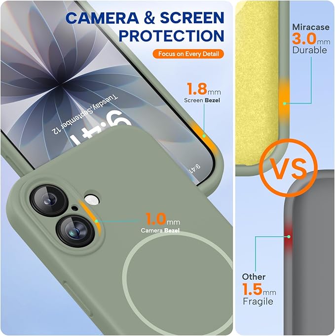 Miracase Silicone & Magnetic for iPhone 17 Case, Patina Green | Compatible with MagSafe, Silicone Camera Control Cover, Soft Microfiber Lining, Shockproof Drop Protection Phone Case for 17 - Image 3