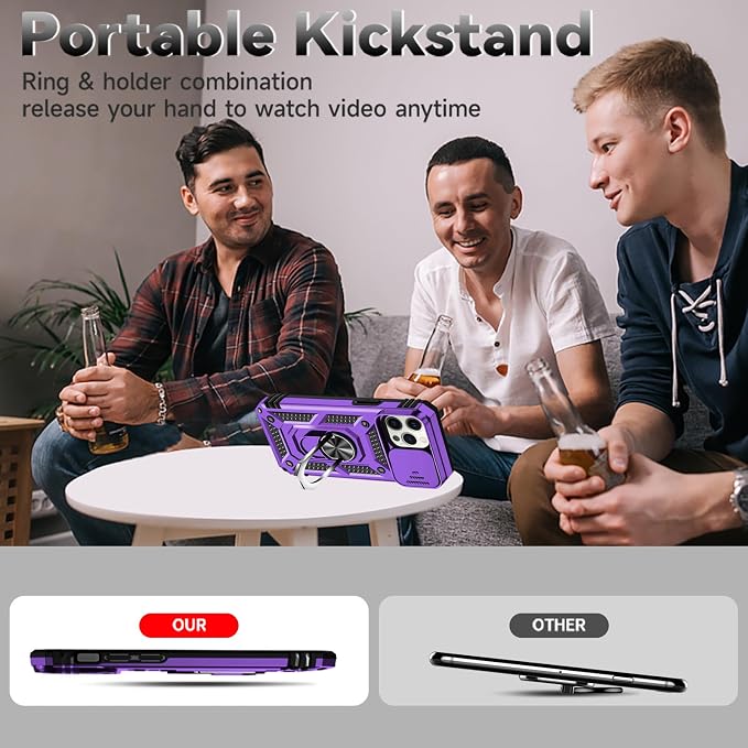 HNHYGETE for iPhone 12 Pro Max Case with Screen Protector: [Military Grade 20ft. Drop Tested] Slide Camera Cover Ring Shockproof Protective Phone Case for - iPhone 12 Pro Max (Purple) - Image 6