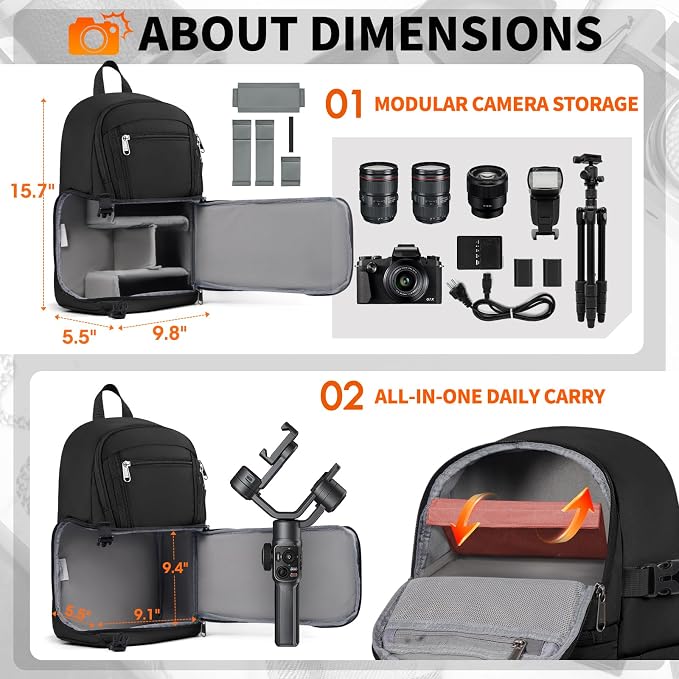 RAINSMORE Camera Sling Bag, Small Dslr/Mirrorless Camera Bag & Case | Waterproof Camera Bags for Photographers, with Removable Padded Insert & Tripod Holder, Compatible with Canon/Nikon/Sony/Fuji - Image 2