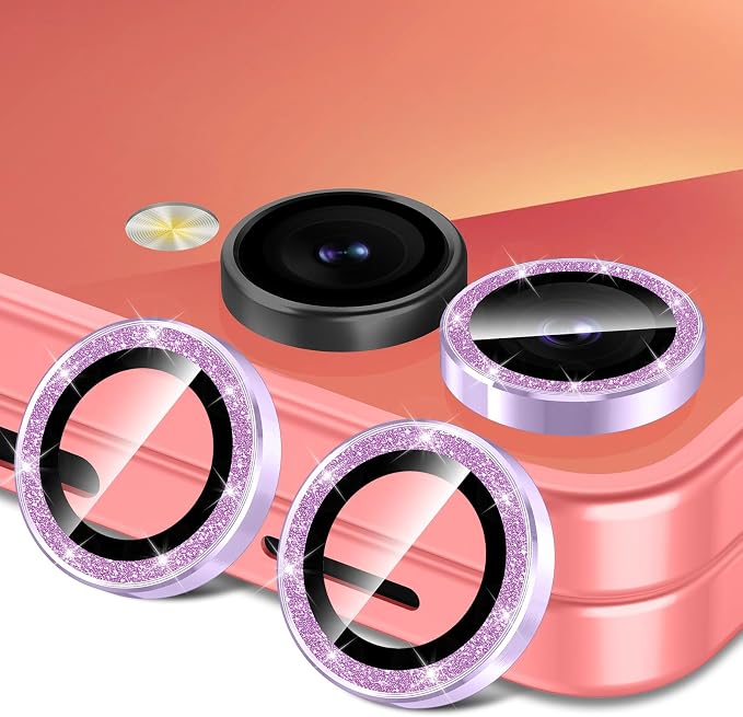 for Samsung Galaxy Z Flip 7 Camera Lens Protector, Individual Metal Ring Tempered Glass Lens Cover, [Strong Adsorption] Scratch Resistant Ultra-Thin HD Clear Lens Cover, 1 Set-Purple Sparkly by Btscase
